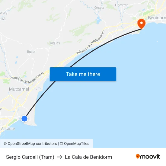 Sergio Cardell (Tram) to La Cala de Benidorm map