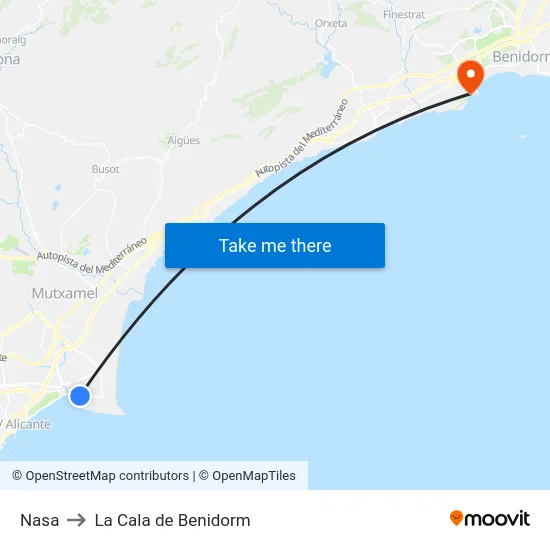 Nasa to La Cala de Benidorm map