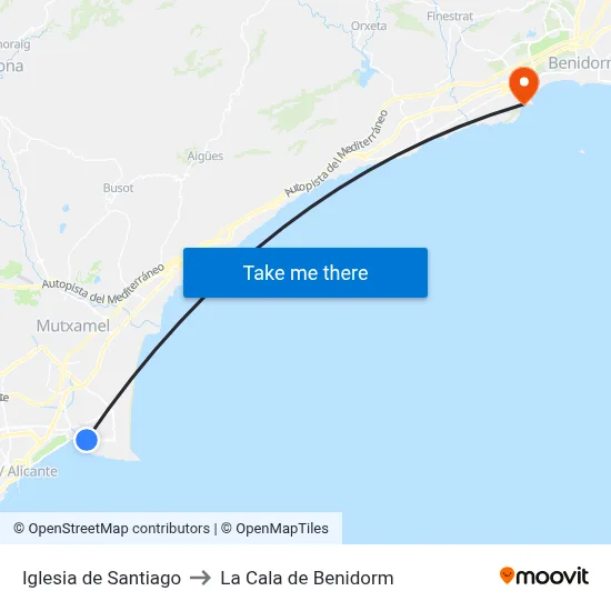 Iglesia de Santiago to La Cala de Benidorm map
