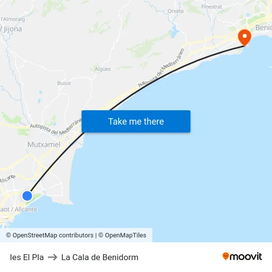 Ies El Pla to La Cala de Benidorm map