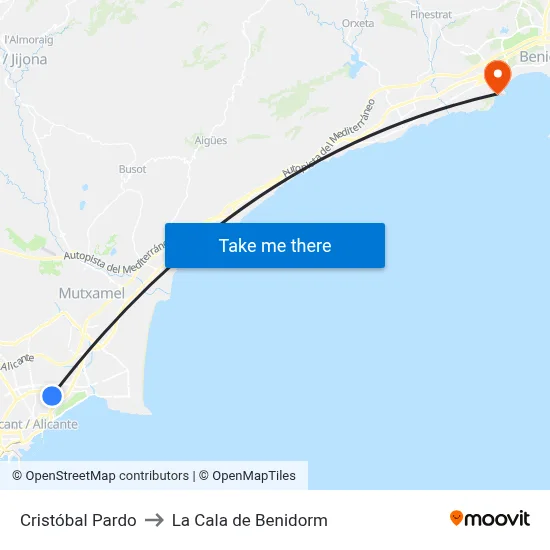 Cristóbal Pardo to La Cala de Benidorm map