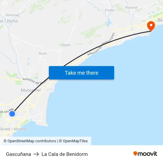 Gascuñana to La Cala de Benidorm map