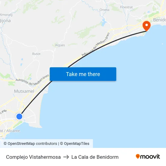 Complejo Vistahermosa to La Cala de Benidorm map