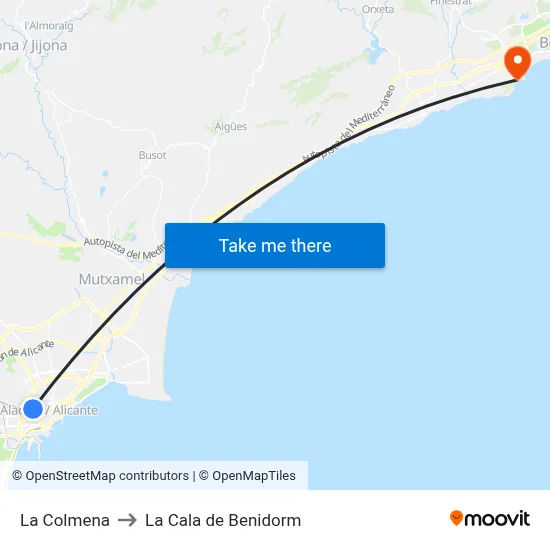La Colmena to La Cala de Benidorm map