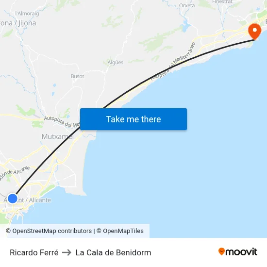 Ricardo Ferré to La Cala de Benidorm map