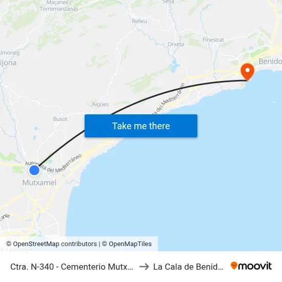 Ctra. N-340 - Cementerio Mutxamel to La Cala de Benidorm map