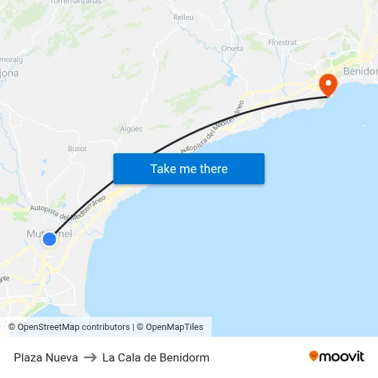Plaza Nueva to La Cala de Benidorm map