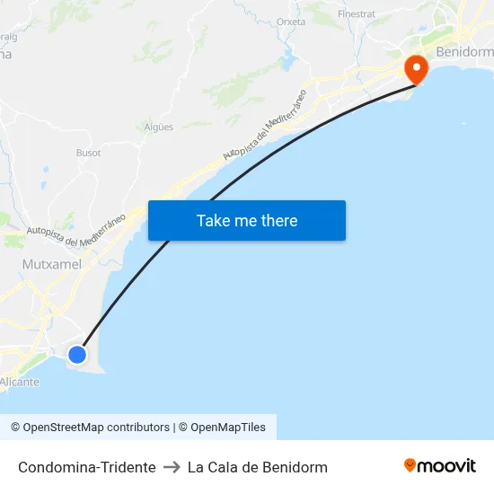 Condomina-Tridente to La Cala de Benidorm map