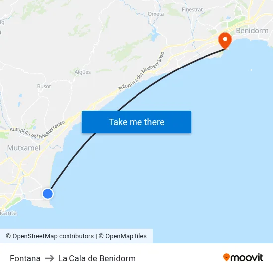 Fontana to La Cala de Benidorm map