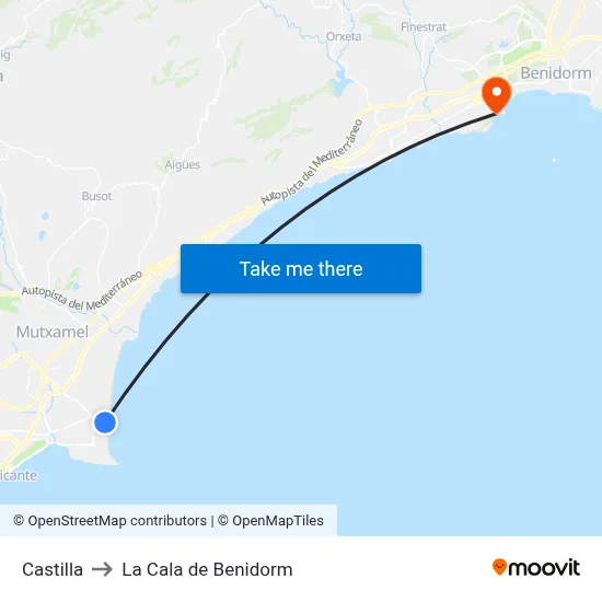 Castilla to La Cala de Benidorm map