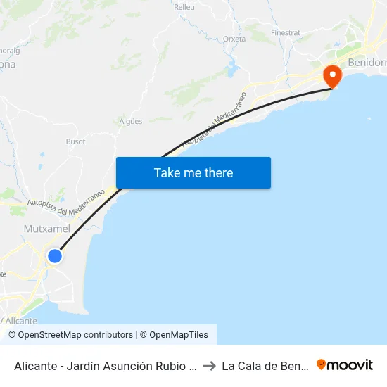 Alicante - Jardín Asunción Rubio – Beni-Ali to La Cala de Benidorm map