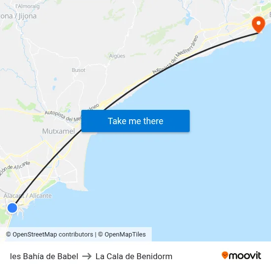 Ies Bahía de Babel to La Cala de Benidorm map