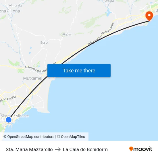 Sta. María Mazzarello to La Cala de Benidorm map