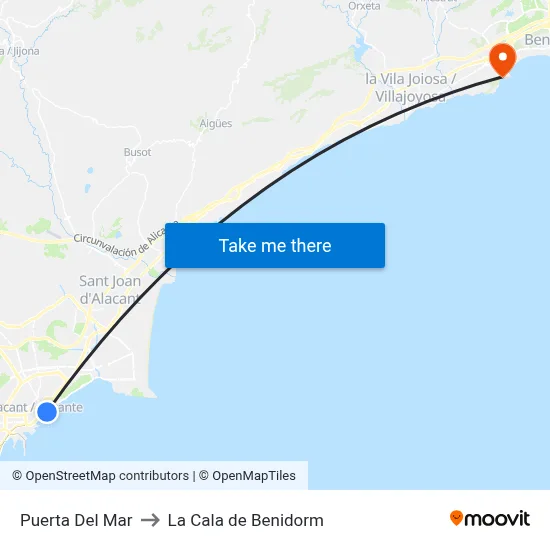 Puerta Del Mar to La Cala de Benidorm map
