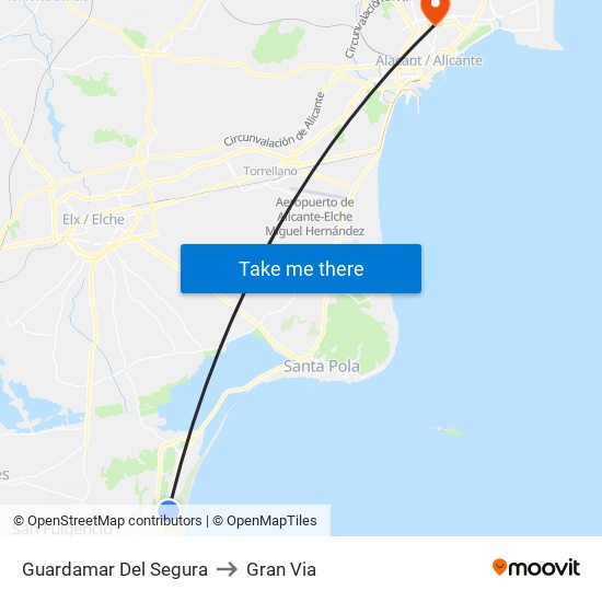 Guardamar Del Segura to Gran Via map