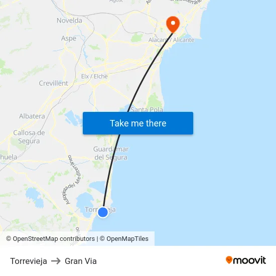 Torrevieja to Gran Via map