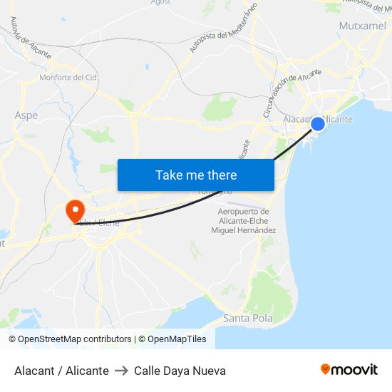 Alacant / Alicante to Calle Daya Nueva map