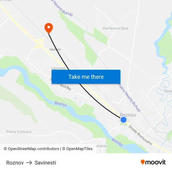 Roznov to Savinesti map