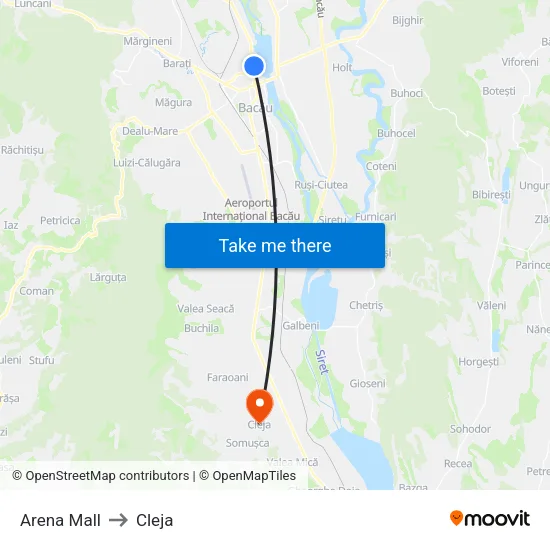 Arena Mall to Cleja map