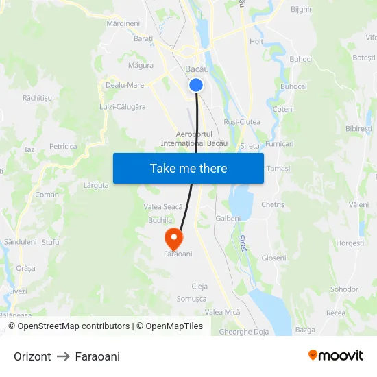 Orizont to Faraoani map