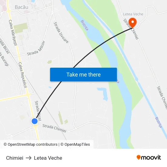 Chimiei to Letea Veche map