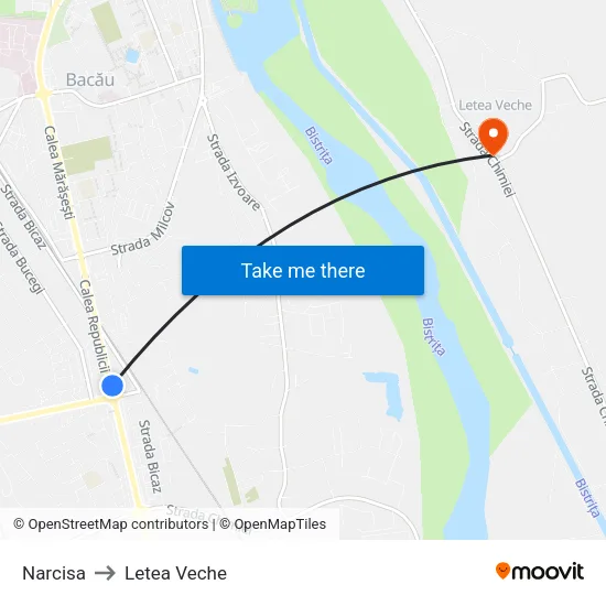 Narcisa to Letea Veche map