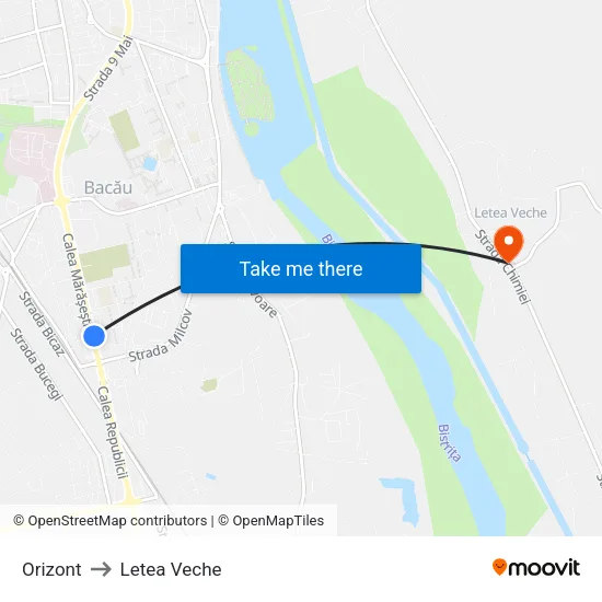 Orizont to Letea Veche map