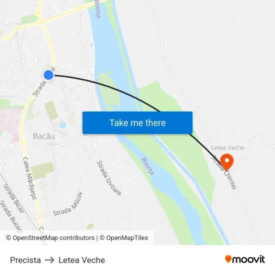 Precista to Letea Veche map