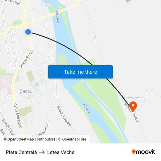 Piața Centrală to Letea Veche map