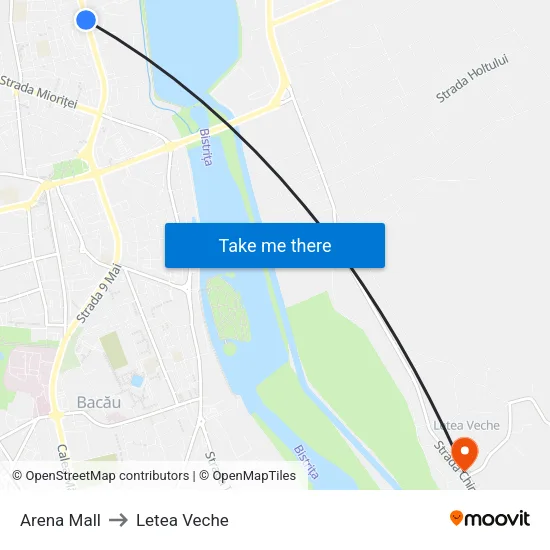 Arena Mall to Letea Veche map