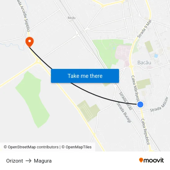 Orizont to Magura map
