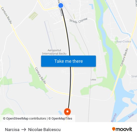 Narcisa to Nicolae Balcescu map