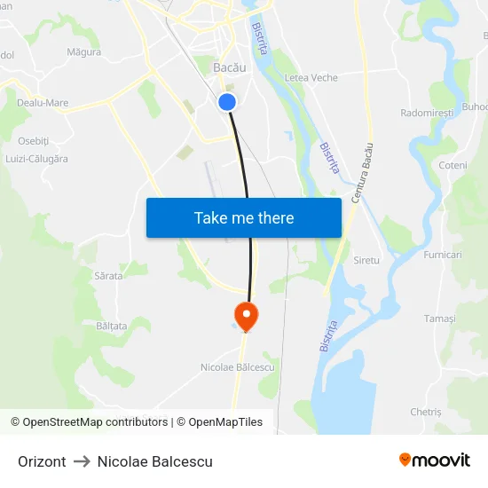 Orizont to Nicolae Balcescu map