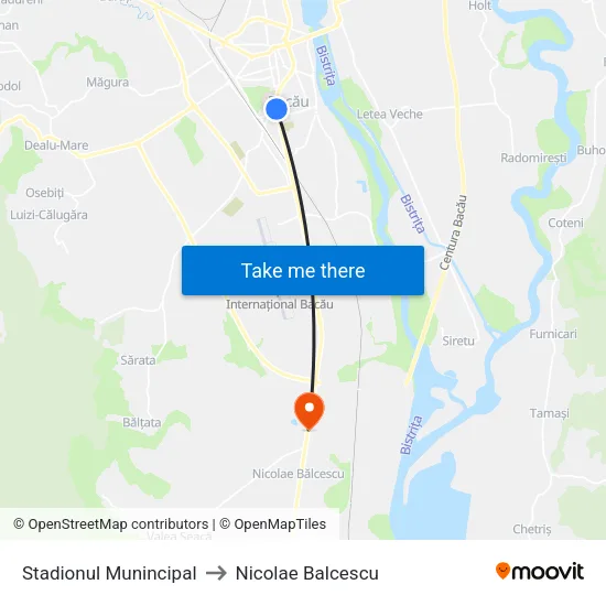 Stadionul Munincipal to Nicolae Balcescu map