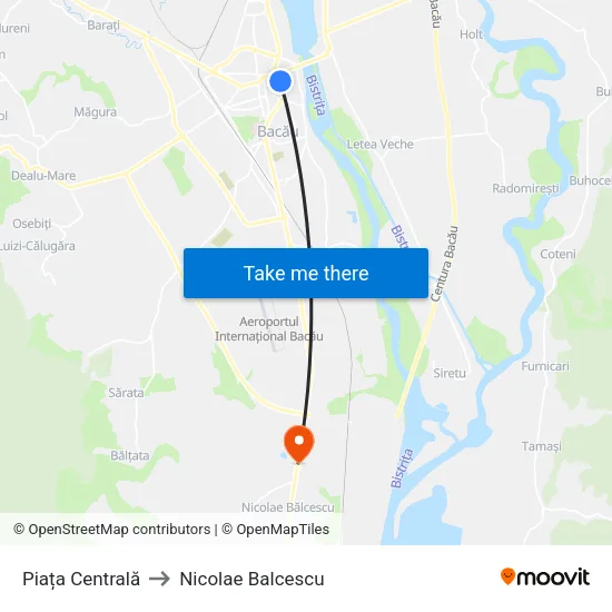 Piața Centrală to Nicolae Balcescu map