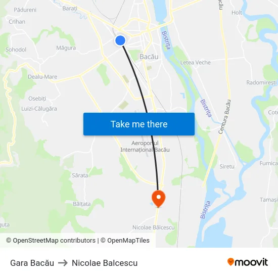 Gara Bacău to Nicolae Balcescu map