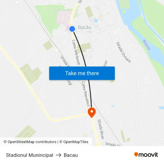 Stadionul Munincipal to Bacau map