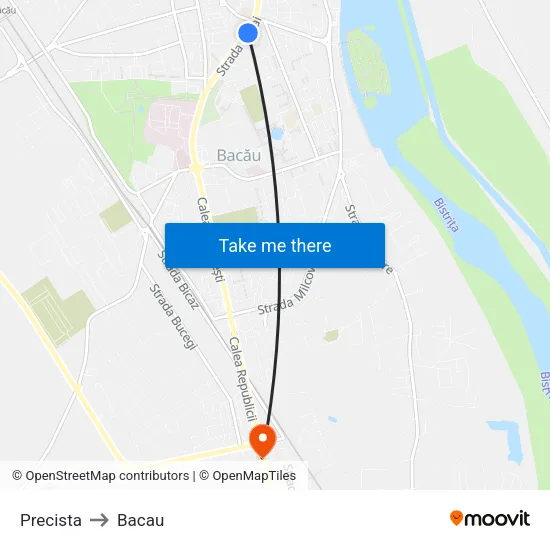 Precista to Bacau map