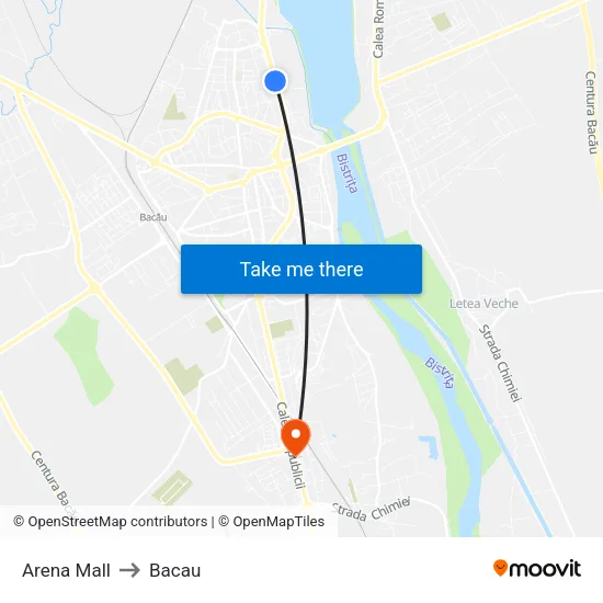Arena Mall to Bacau map