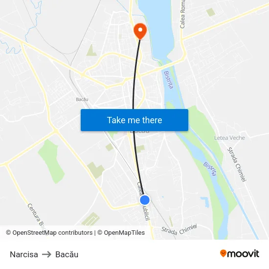 Narcisa to Bacău map