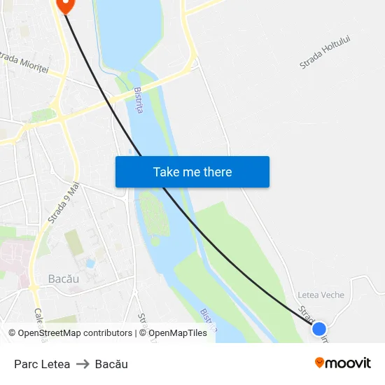 Parc Letea to Bacău map