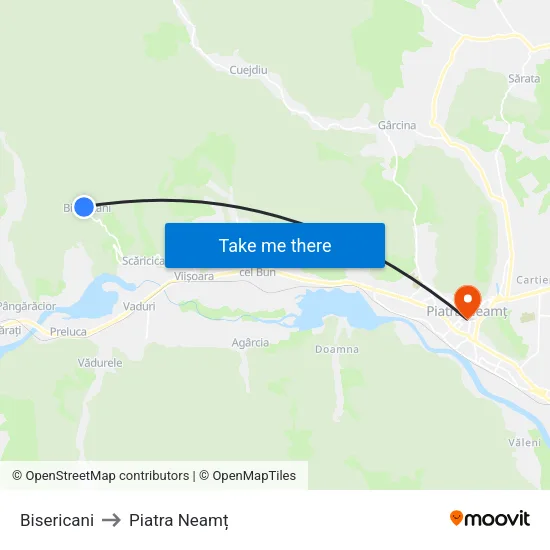 Bisericani to Piatra Neamț map