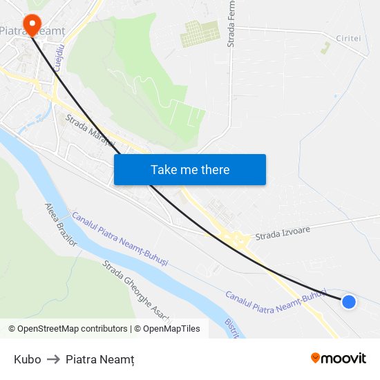 Kubo to Piatra Neamț map