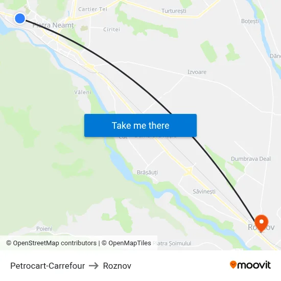 Petrocart-Carrefour to Roznov map