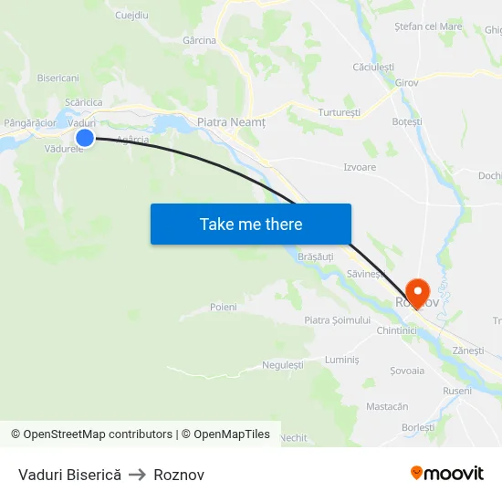 Vaduri Biserică to Roznov map
