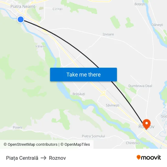 Piața Centrală to Roznov map