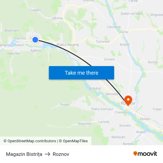 Magazin Bistrița to Roznov map