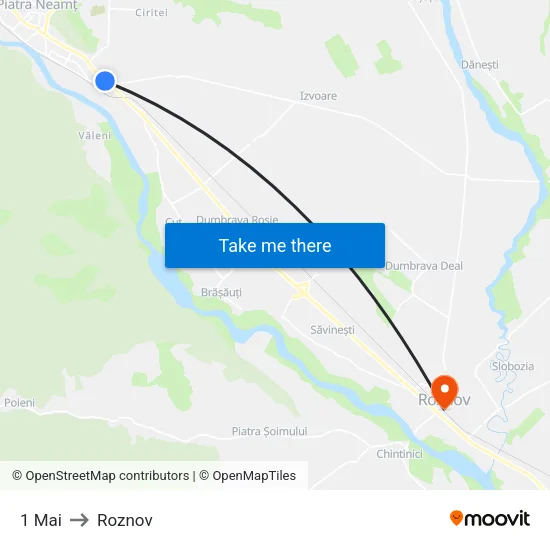 1 Mai to Roznov map