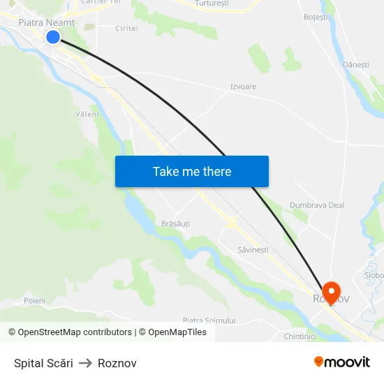 Spital Scări to Roznov map