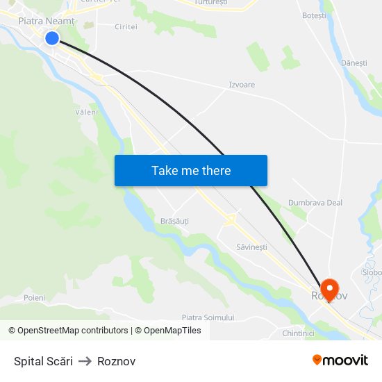 Spital Scări to Roznov map